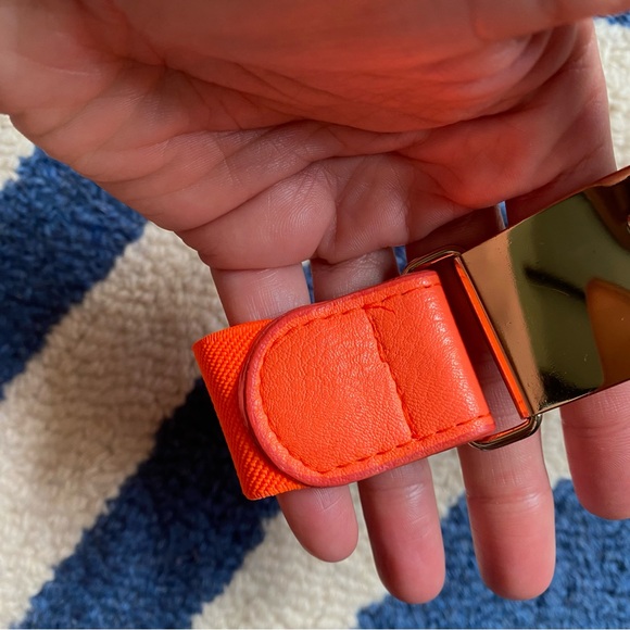 🧡 NEON ORANGE GOLD PLATE STUDDED STRETCHY BELT! - Picture 8 of 14